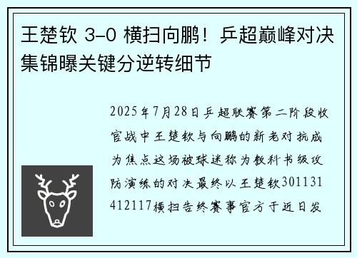 王楚钦 3-0 横扫向鹏！乒超巅峰对决集锦曝关键分逆转细节